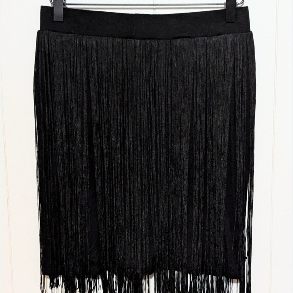 Chelsea & Theodore Black Fringe Mini Skirt